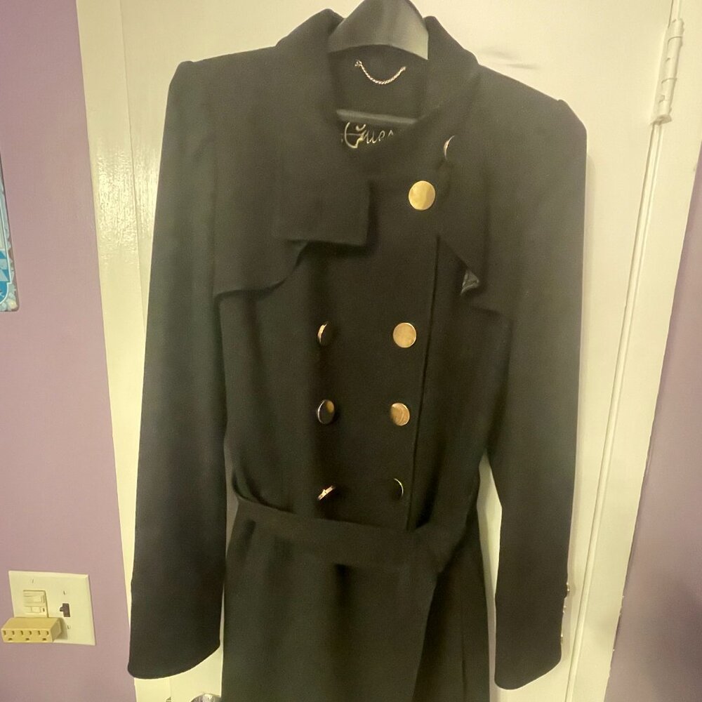 Guess Long Black Coat with Gold Buttons